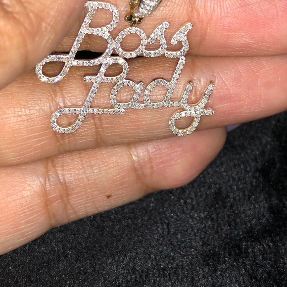 Free appraisal 10k solid gold Certified Real Diamond Boss Lady pendant charm WOW - Picture 3 of 4